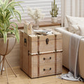 Aoikax Vintage Storage Chest with Buckle Hinged Top, Wood Accent End Side Table for Living Room, Office, Bedroom, Rectangle, Retro Brown