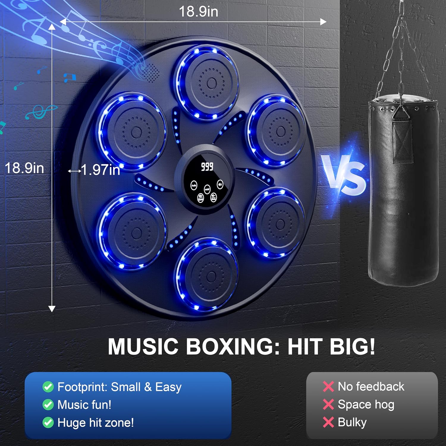 Music Boxing Machine, Wall Mounted Boxing Machine for Adults Kids, Bluetooth Smart Boxing Trainer, Electronic Boxing Workout Equipment Target for Home Gym