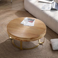 Wood Round Coffee Table, Farmhouse Circle Coffee Table with Metal Base, 31.5' Round Center Table for Living Room Office Natura