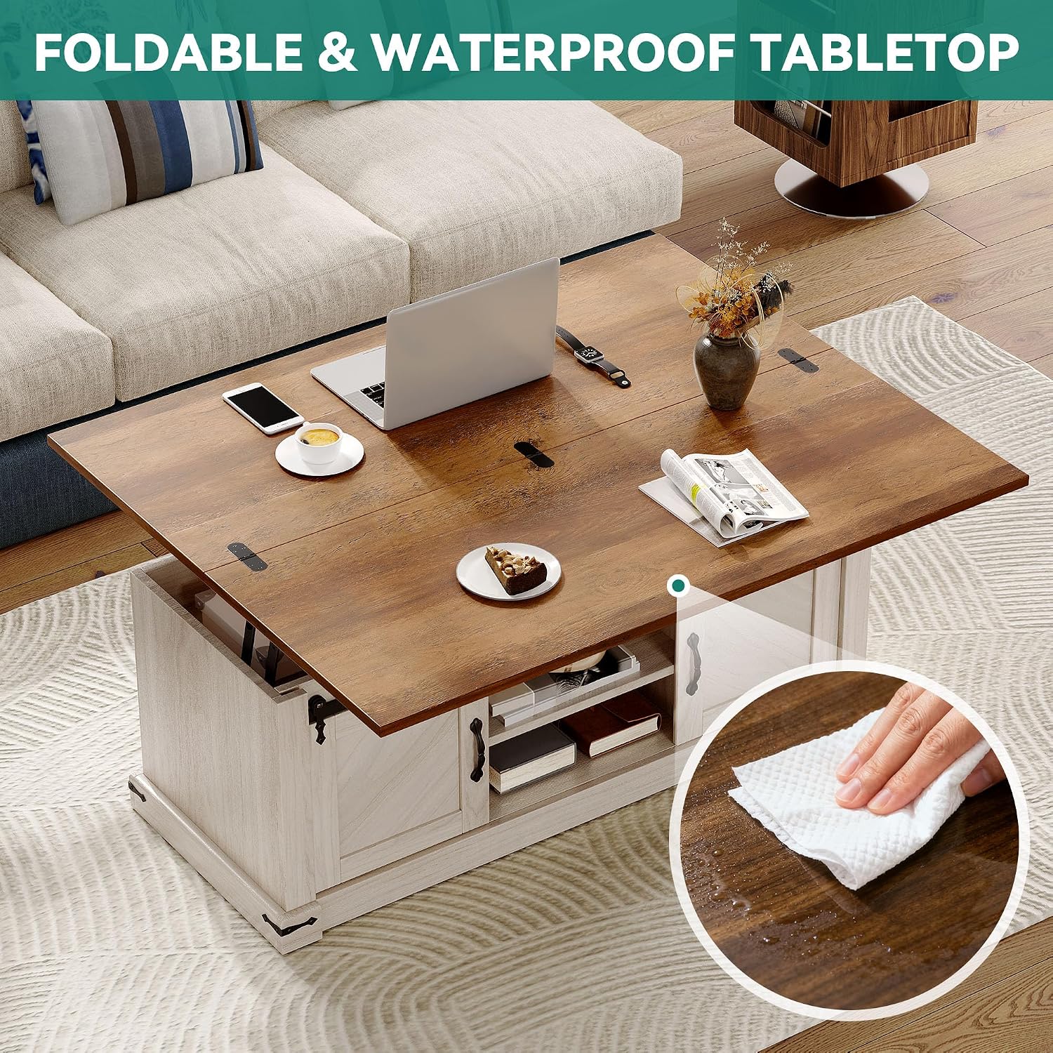YITAHOME Lift Top Coffee Table with Storage, 4 in 1 Multi-Function Rectangle Center Table with Charging Station&USB Port, Living Room Table w/Large Hidden Space, for Bedroom, Home Office, Brown Top