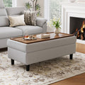 LINSY HOME 46 Inches Wide Storage Ottoman Bench, Linen Coffee Table Long Shoes Bench Footstool, Storage Chest, Foot Rest Stool, for The Living Room, Entryway and Family Room (Grey)