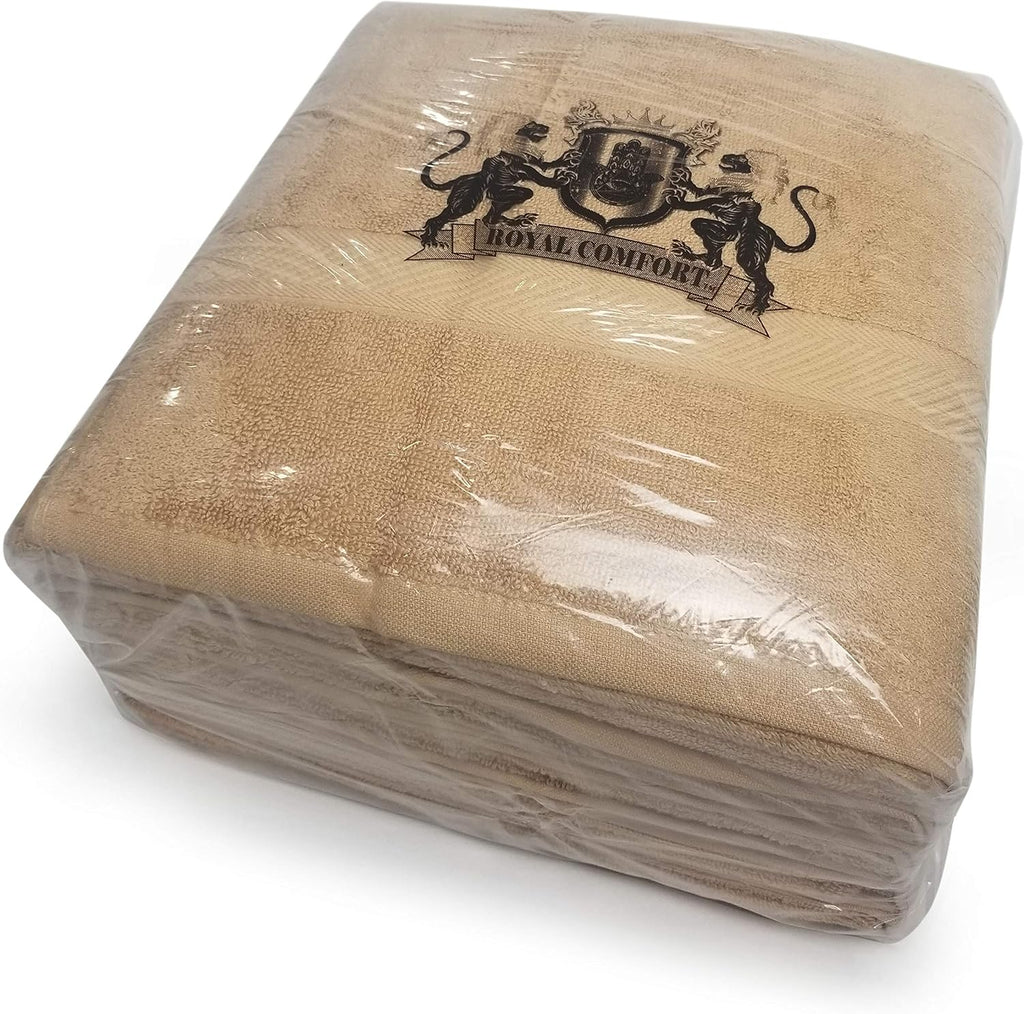 Royal Comfort World Famous 100% Bath Towel Size 24x48 at 10.5 LBS pe dz Weight ! Pack of 12 Towels. DO not Settle for Less! Towels for Pool, Gym, Spa,and Dorm. (Tan, 12)