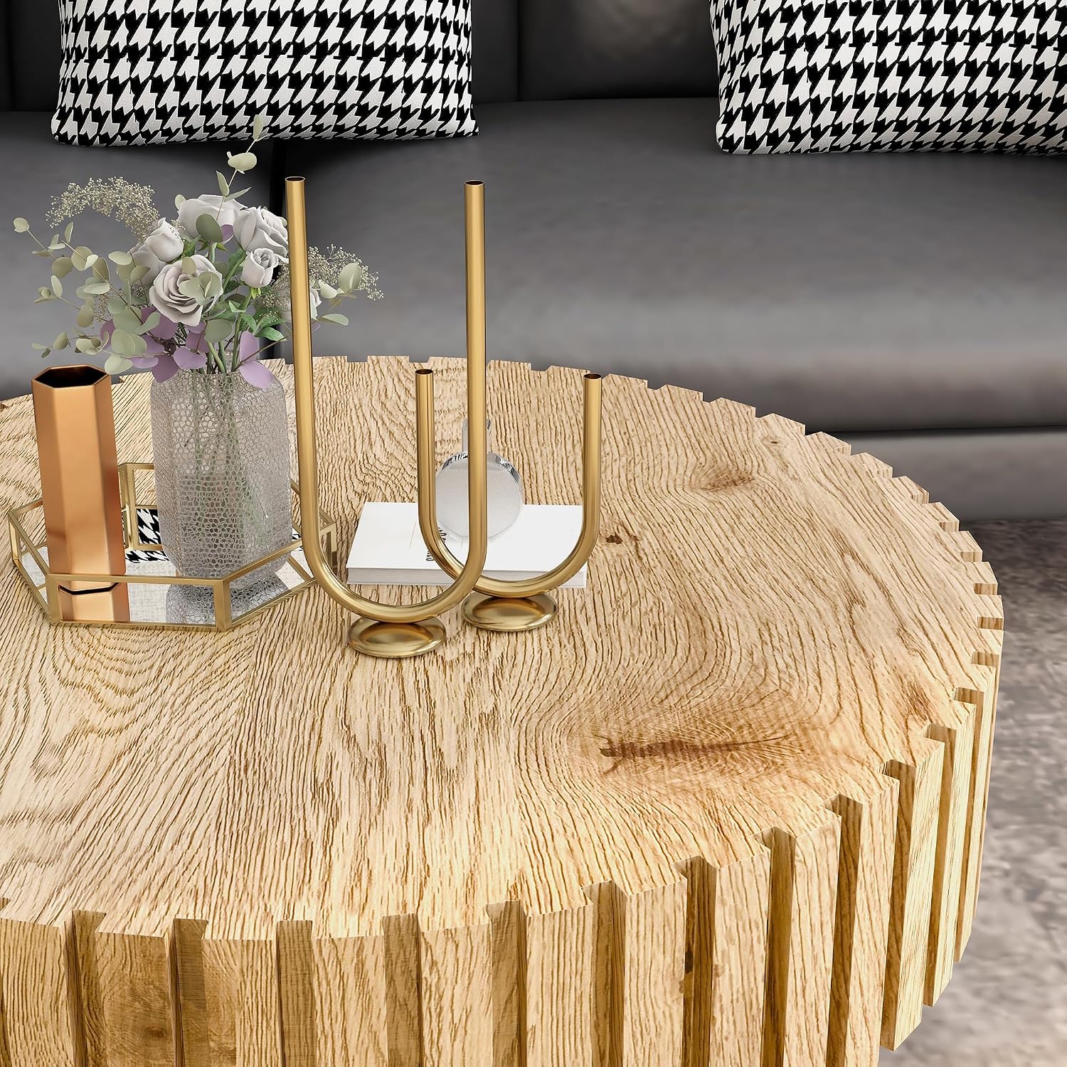 Round Coffee Table for Living Room, 31.5' Circle Wood Center Table with Pedestal for Apartment, Easy Assembly, Natural