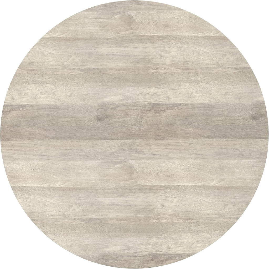 SIMPLIHOME Rayburn Drum Coffee Table - 38 inch Wide Solid Mango Wood Round Living Room Table in White Wash, Modern Urban Center Table for Family Room with Black Metal Legs and Large Surface
