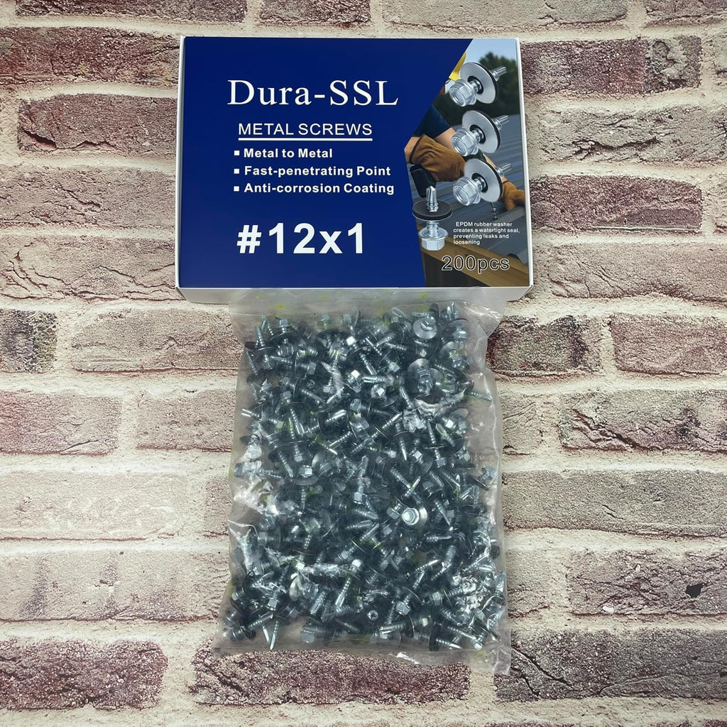 Metal Roofing Screws #12 × 1', 200 PCS, with Leak-Proof EPDM Washer, Self Drilling Metal to Wood Siding Screws, Hex Socket Included