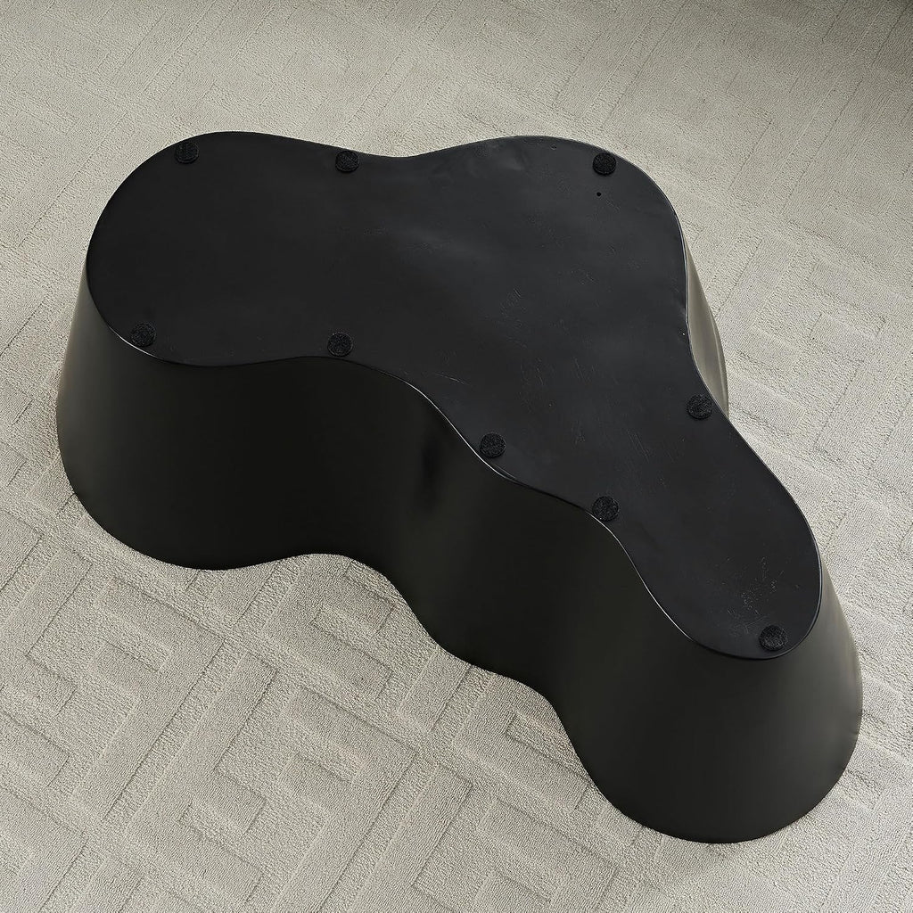 50' Coffee Table Modern Irregular Center Table Fiberglass Sturdy Table for Living Room, No Need Assembly Black