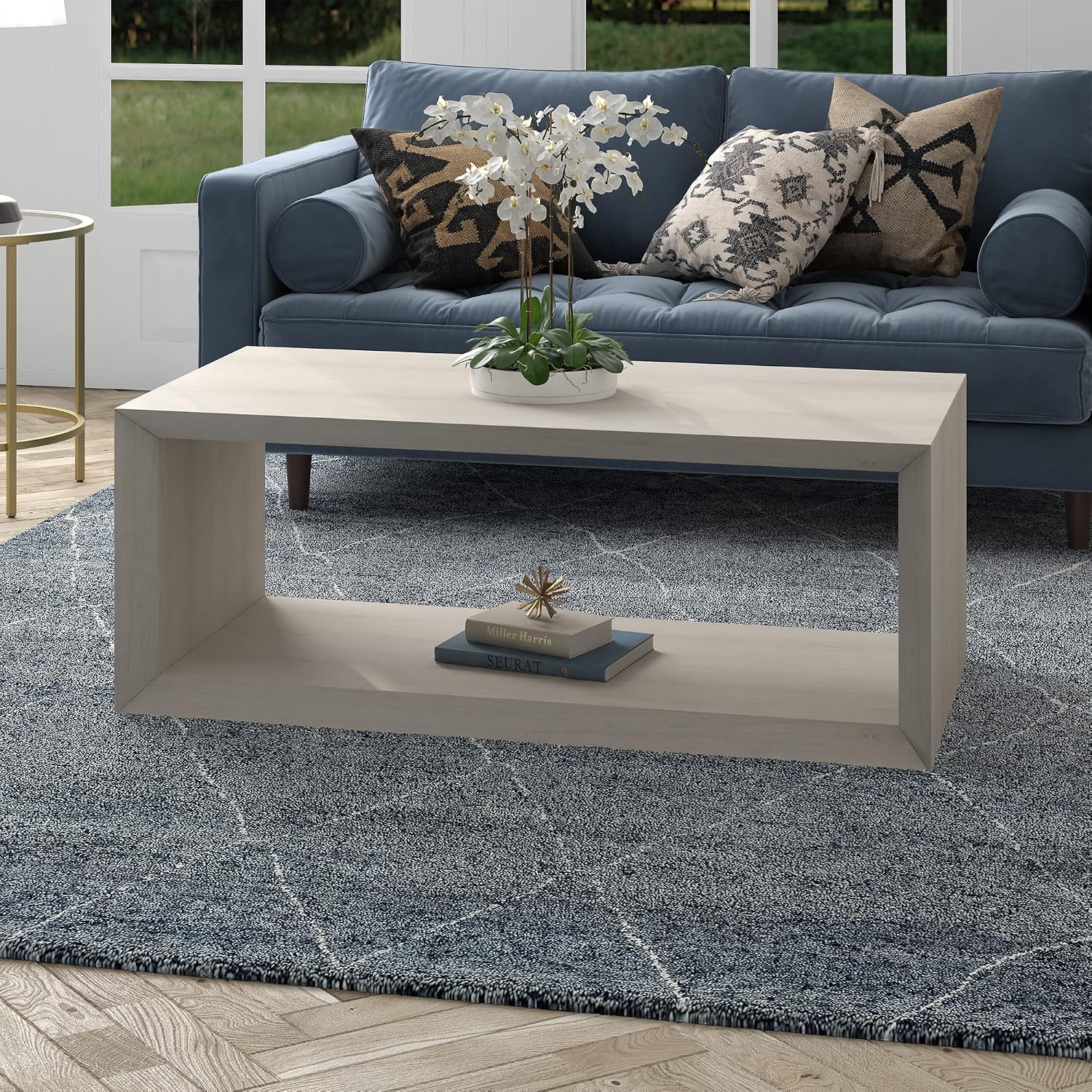 Henn&Hart 48' Rectangular Wood Coffee Table with Open Storage Shelf for Living Room, Family Room, or Office, Beech White