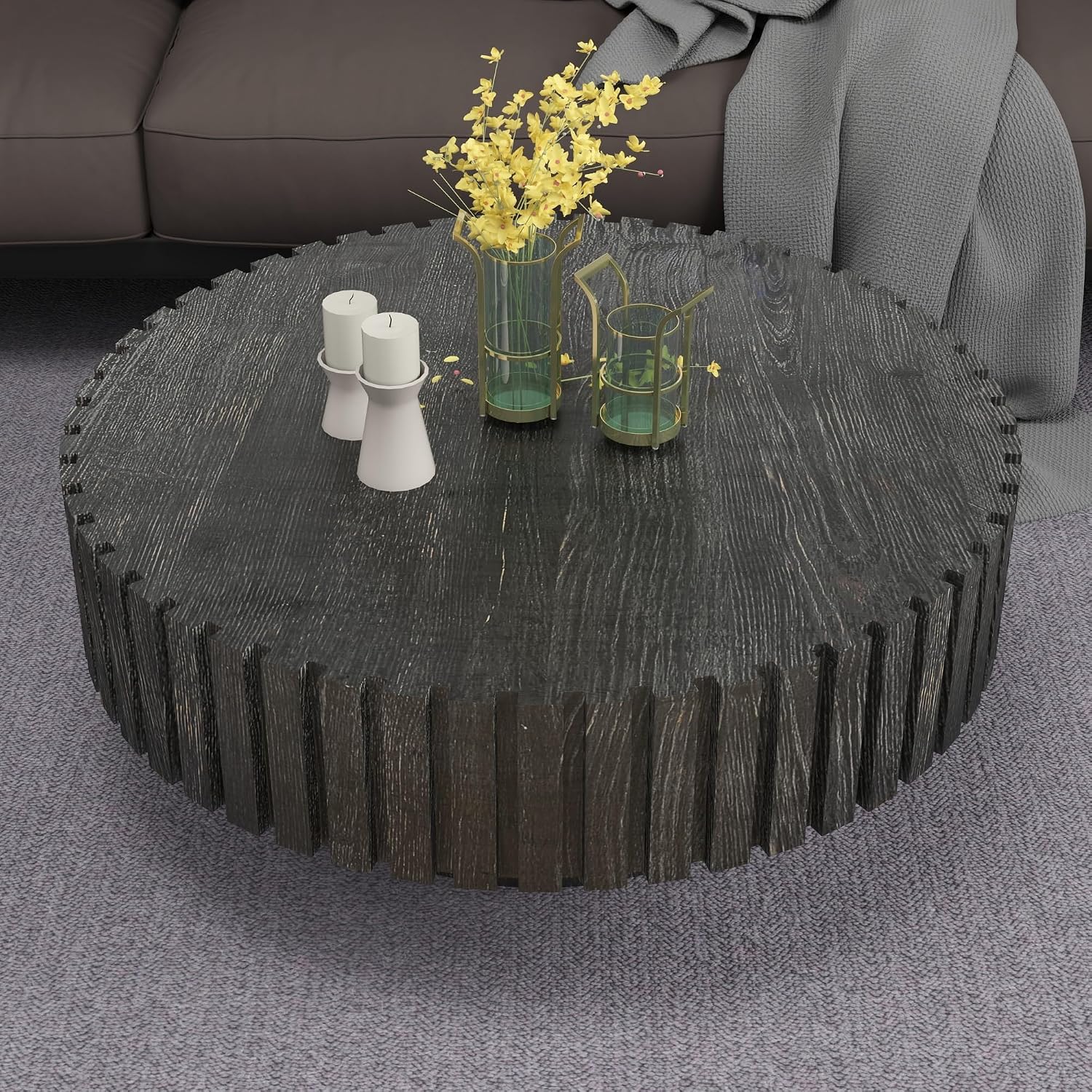 Round Coffee Table for Living Room, 31.5' Circle Wood Center Table with Pedestal for Apartment, Easy Assembly, Graphite Black