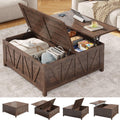 chartustriable 43.3' Lift Top Coffee Table with Storage, Farmhouse Coffee Table with Large Hidden Storage Compartment and Shelves，Square Center Tables for Living Room, Tea Table Dark Brown