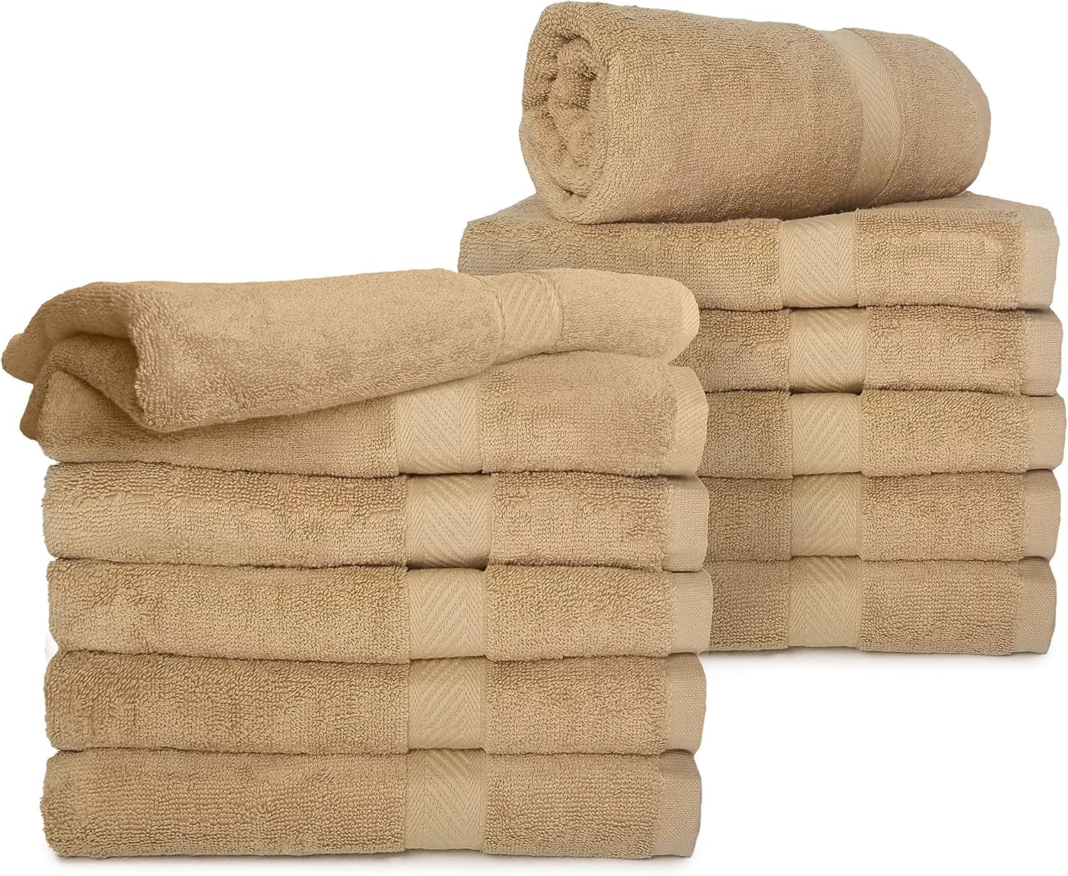 Royal Comfort World Famous 100% Bath Towel Size 24x48 at 10.5 LBS pe dz Weight ! Pack of 12 Towels. DO not Settle for Less! Towels for Pool, Gym, Spa,and Dorm. (Tan, 12)
