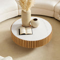 35.43'' Round Coffee Table with Faux Marble Tabletop, Modern Drum Center Coffee Tables Luxury Circle Coffee Table for Bedroom,Apartment,Living Room-Natural