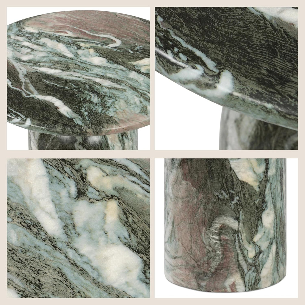 Poly & BARK Wels End Table – Reinforced Resin with Faux Marble Finish – Green – Modern Accent Table for Living Room or Bedroom – Round Side Table for Sofas, Lounge Chairs, or Reading Corners