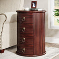 Tribesigns Solid Wood End Table, Round Side Table with 4 Drawers, Vintage Bedside Table Nightstand for Small Spaces, Living Room, Bedroom, No Assembly Required (1, Cherry Brown)
