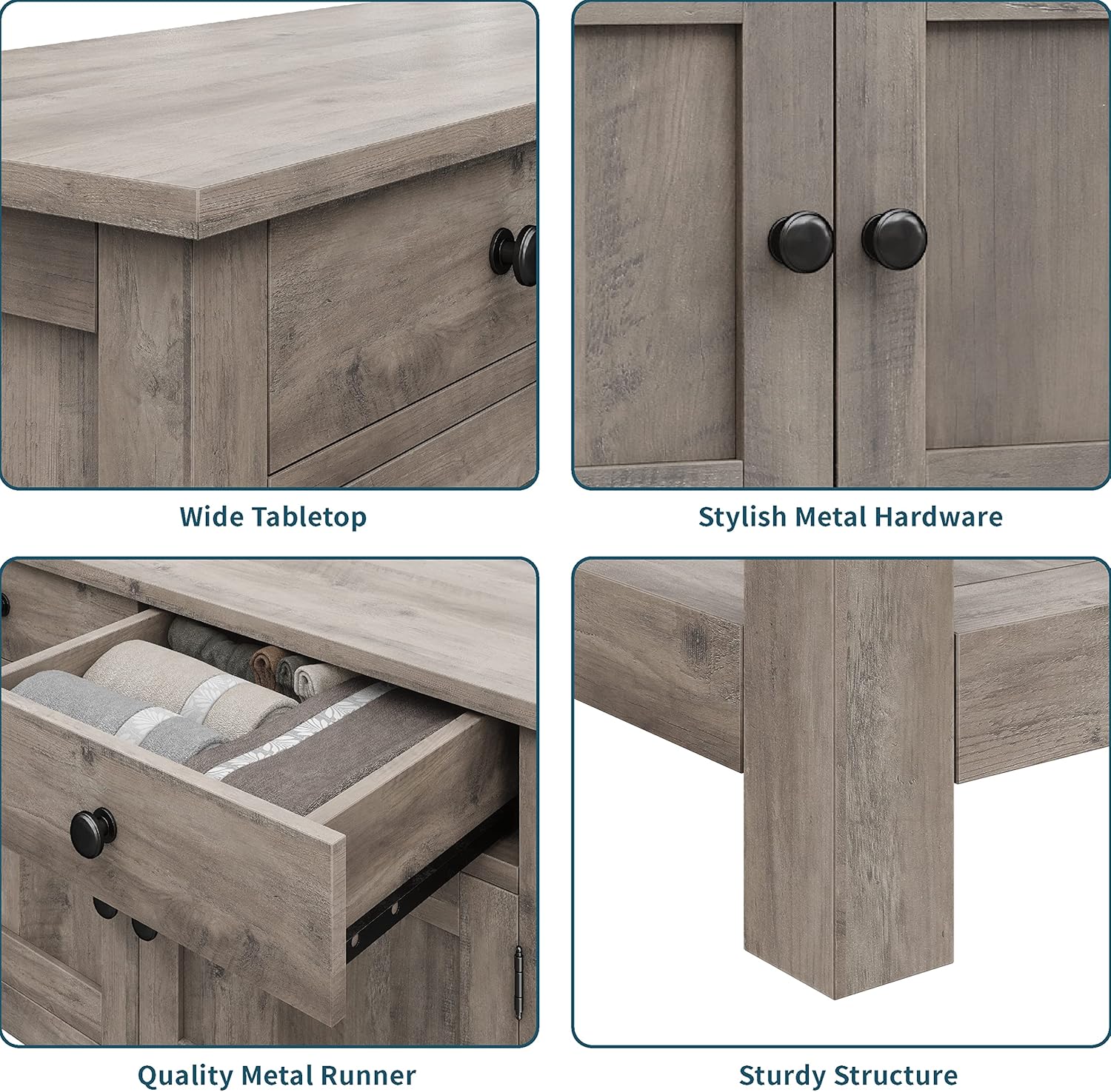 HOSTACK Farmhouse Console Table with 2-Door Cabinet & 2 Drawers, Coffee Bar, Entryway Table with Storage Shelf, Sofa Tables Buffet Sideboard for Kitchen, Hallway, Dining, Living Room, Ash Gray