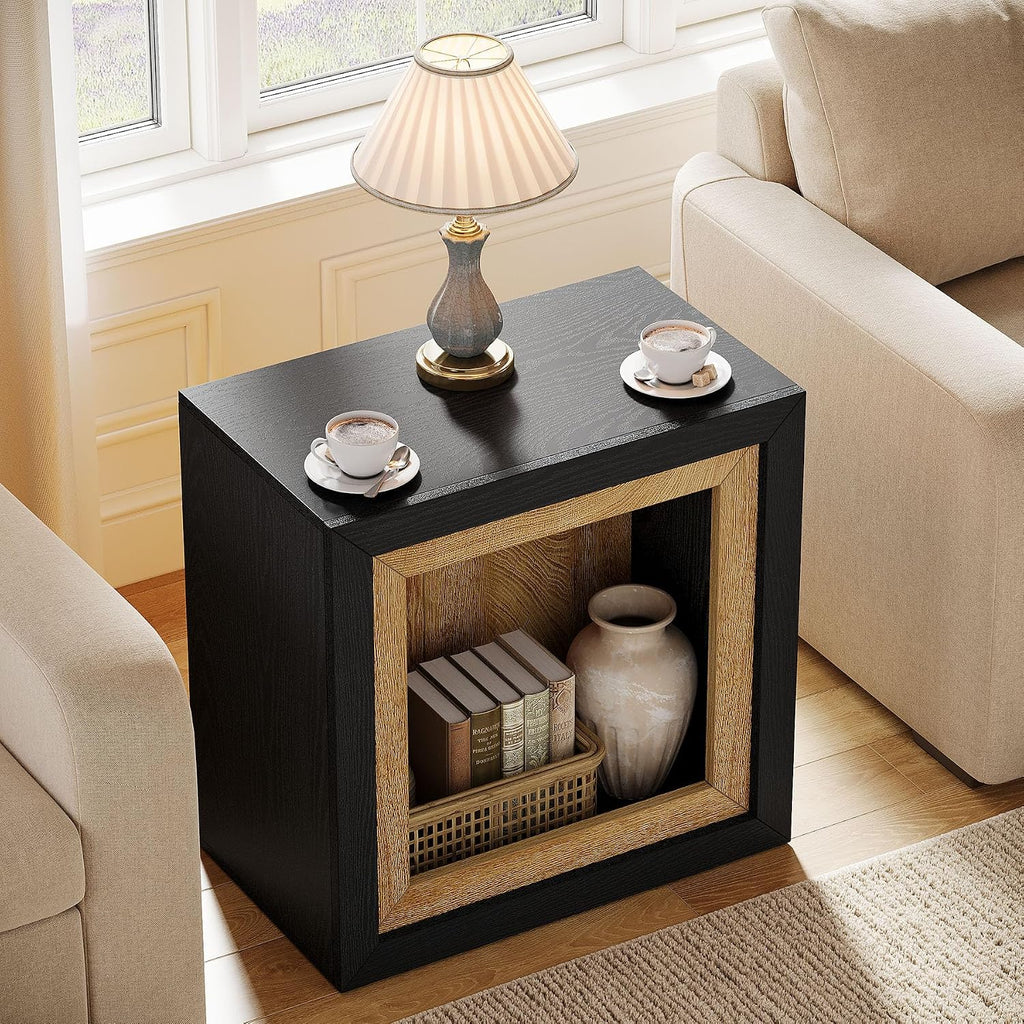Tribesigns Modern End Table Set of 2 with Frame-Inspired Design, Industrial Wood Set 2 Cube Side Table with Large Storage Shelf, Sofa Couch Tables Accent for Living Room, Entrance