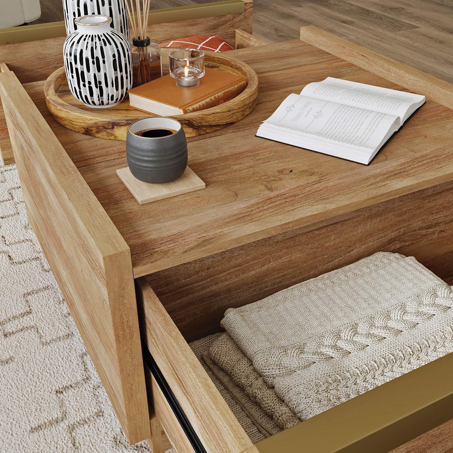 Sauder Manhattan Gate Coffee Table with Storage, Modern Coffee Table, Square Design - Sindoori Mango Finish