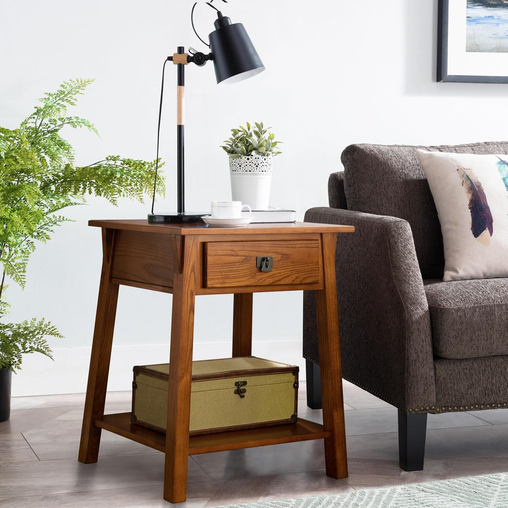 Leick Home Mission End Table, Solid Wood, 1 Storage Drawer, Bottom Display Shelf, Easy-Assembly, For Living Room/Bedroom, Russet, 16.0 in. L x 22.0 in. W x 28.0 in. H, 9066-RS