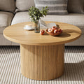MAISONARIA Round Coffee Table with Metal Frame, 35.4' Coffee Tables for Living Room, Circle Wood Accent Center Table for Apartment, Oak