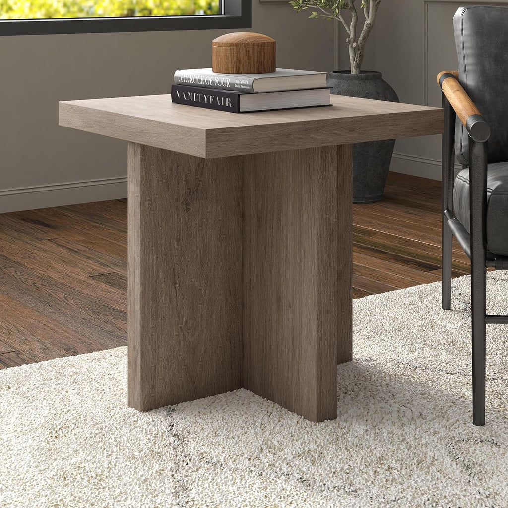 Henn&Hart 22' Scandinavian Square Wooden End Table, Side Table, Nightstand with X-Base for Living Room, Office, Family Room, or Bedroom, Weathered Gray