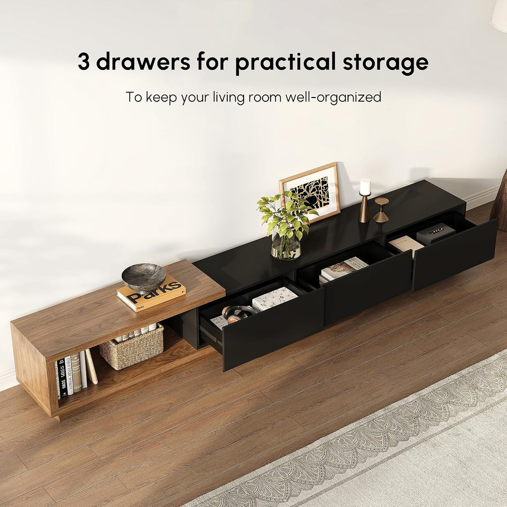homary Extendable TV Stand, Adjustable Width Modern Media Console with 3 Drawers, Premium MDF Entertainment Center for 71–100 Inch TVs, Living Room & Apartment