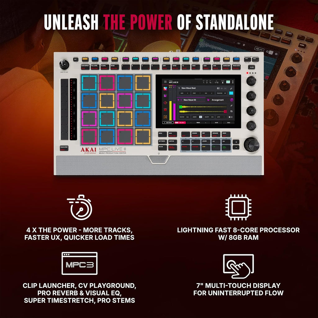 Akai Professional MPC Live III Retro - Standalone Portable Music Production Center with MPCe Pads, Sequencer, Touchscreen, Mic, Stereo Monitors, Audio Interface, Wi-Fi, Bluetooth, Battery, Touchstrip