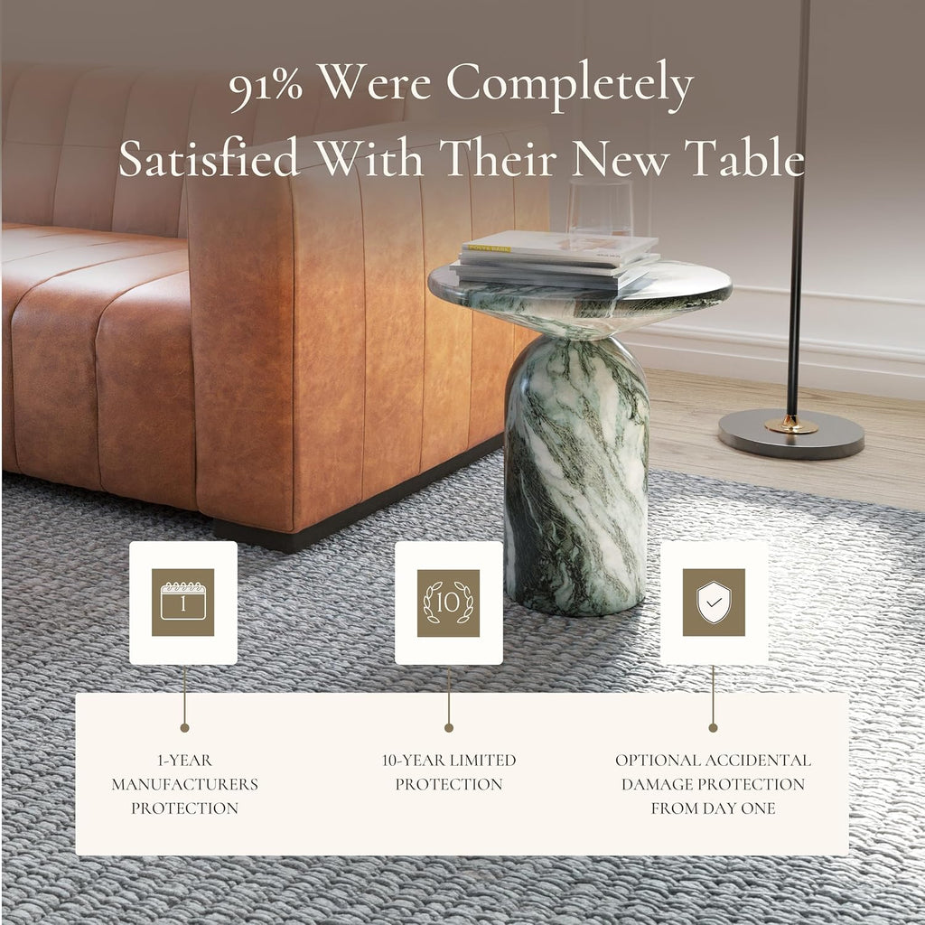 Poly & BARK Wels End Table – Reinforced Resin with Faux Marble Finish – Green – Modern Accent Table for Living Room or Bedroom – Round Side Table for Sofas, Lounge Chairs, or Reading Corners