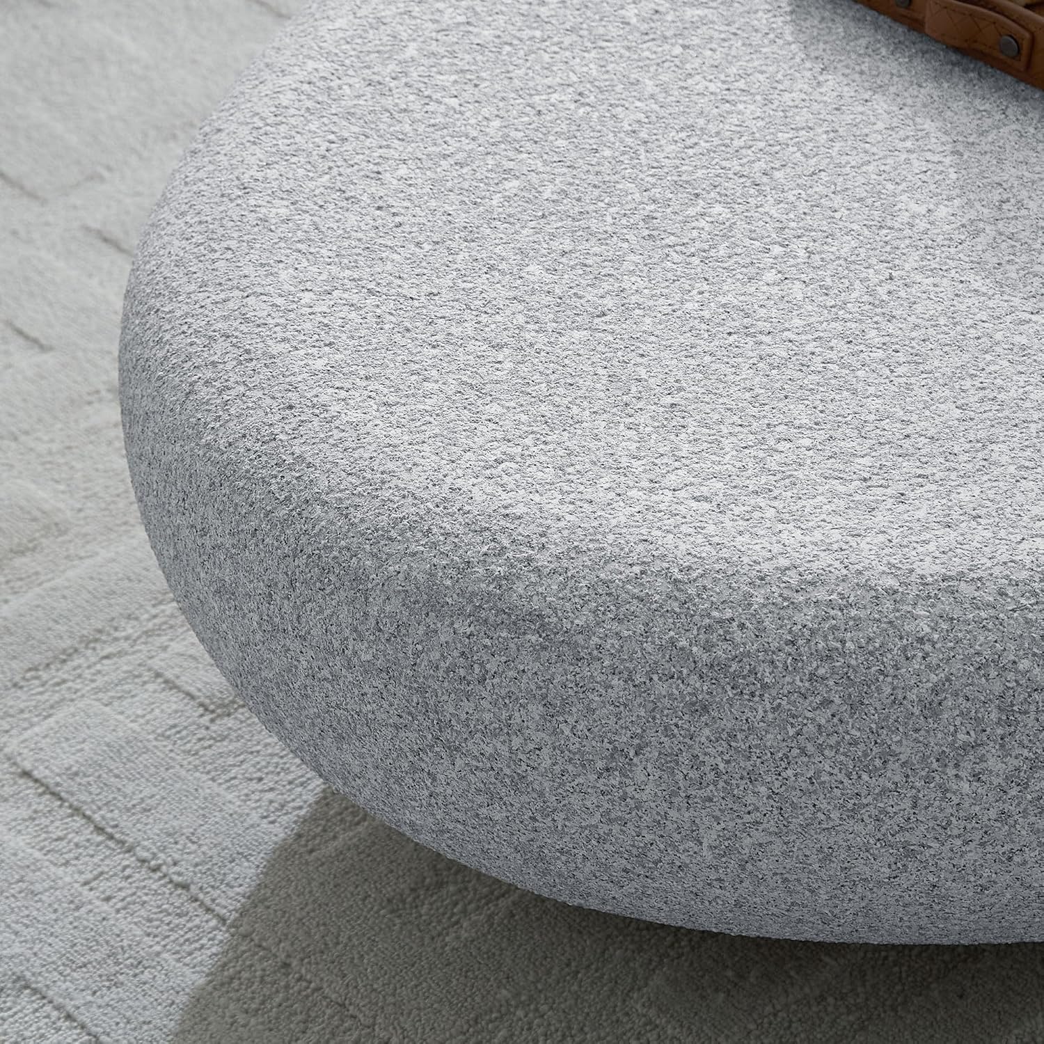 55.12' Modern Faux Stone Coffee Table for Living Room, Fiberglass Minimalist Accent Center Table, Oval Stone Tea Table for Office, Apartment, No Need Assembly, Rock Grey
