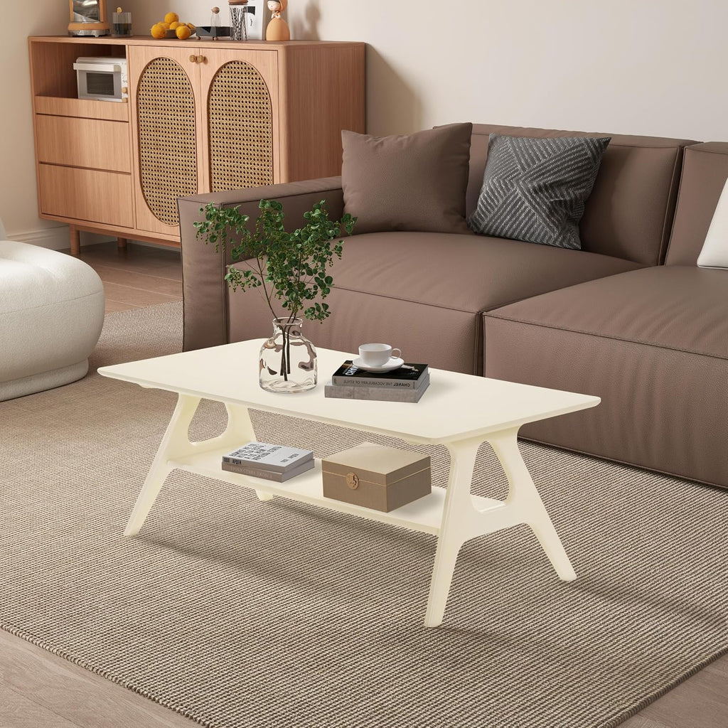 Roundhill Furniture Arona 3-Piece Coffee Table Set, Coffee Table and Two End Tables, Off-White Finish