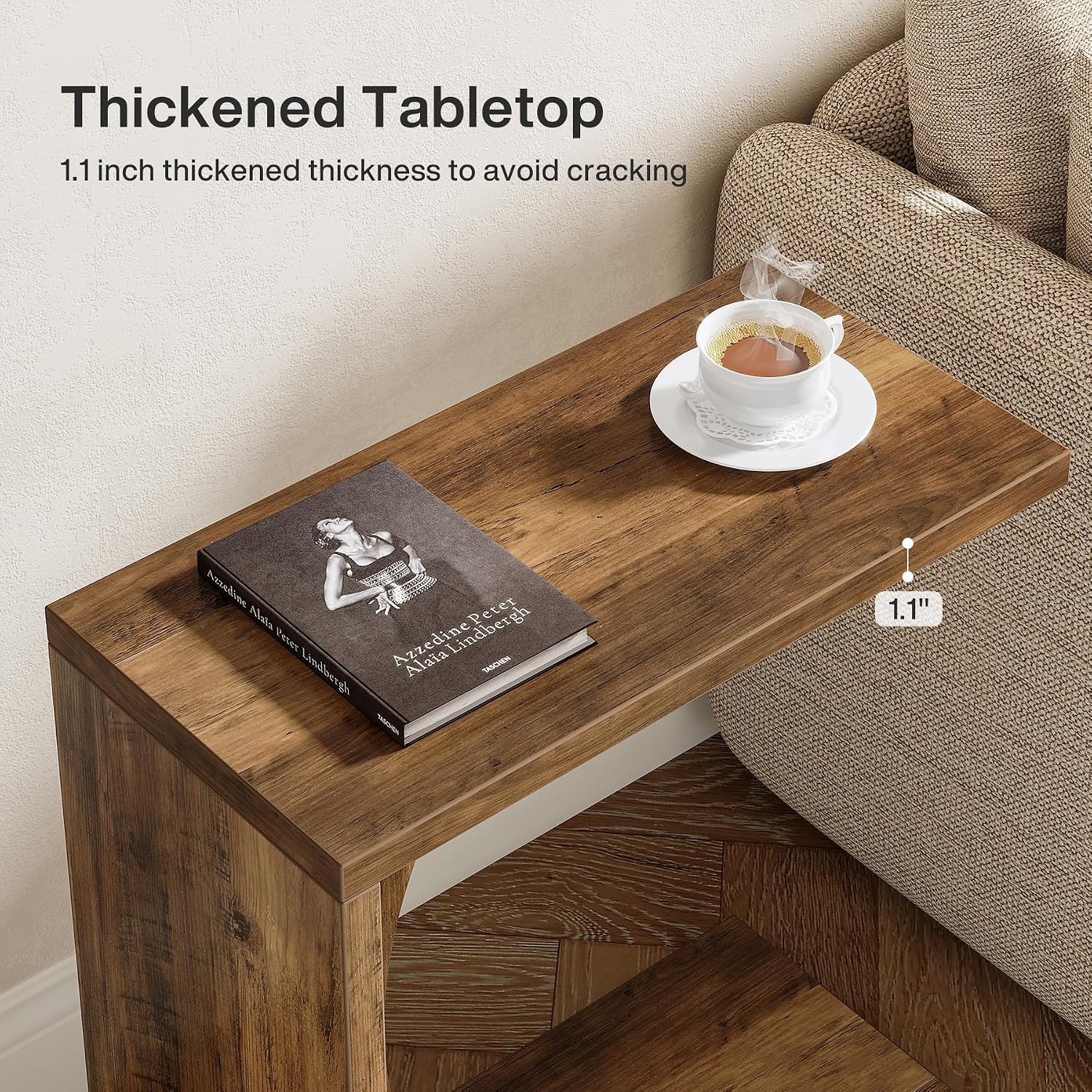 Tribesigns Set of 2 C-Shaped End Table for Couch, Small Bedside Table for Sofa, Wooden Nightstand for Living Room Bedroom Laptop Work Desk (2, Rustic Brown)