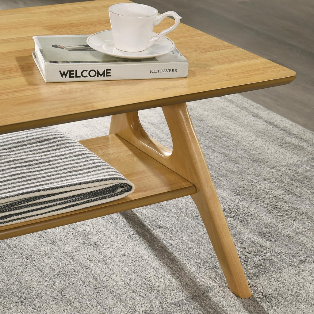 Roundhill Furniture Arona 3-Piece Coffee Table Set, Coffee Table and Two End Tables, Natural Oak Finish