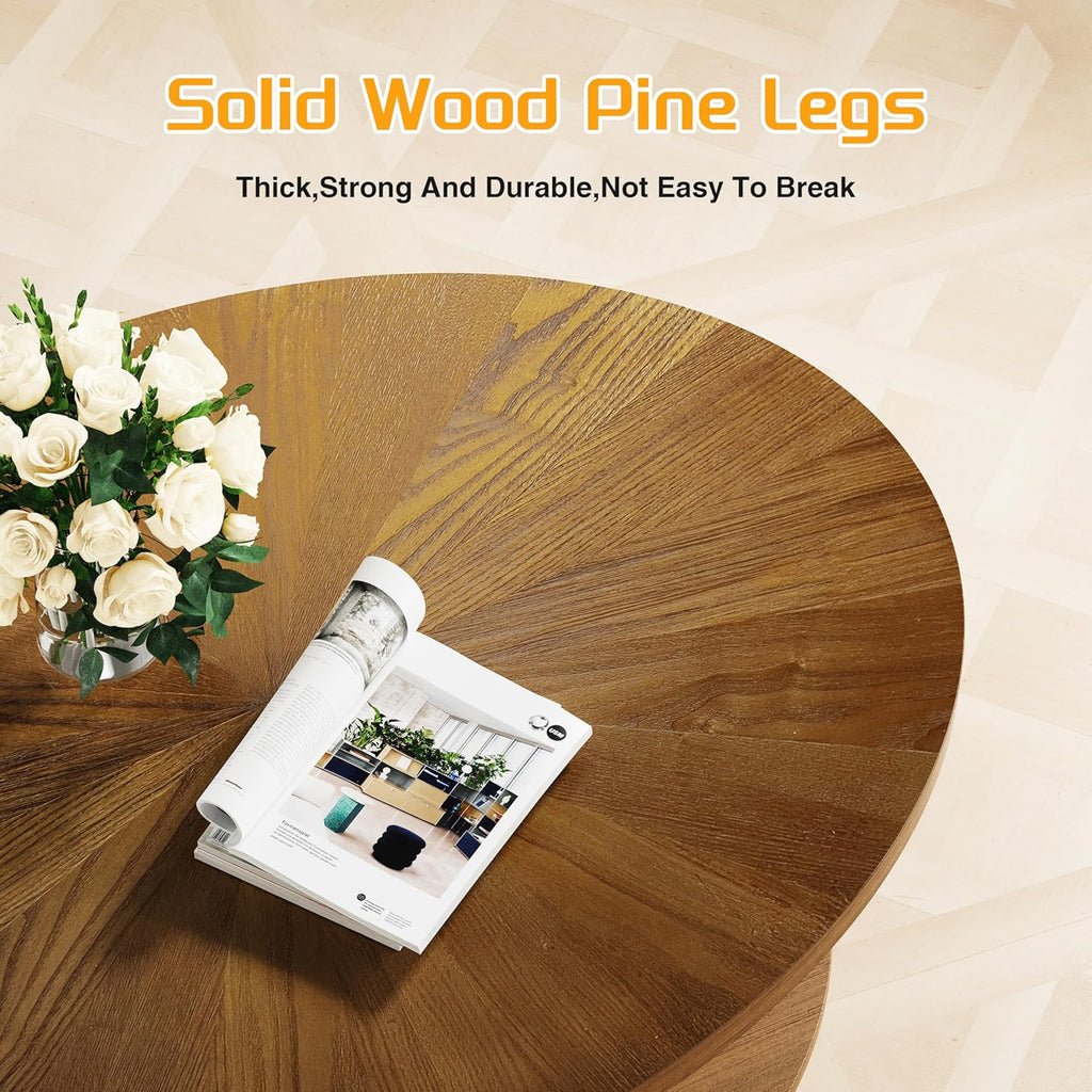 Solid Wood Oval Coffee Table for Living Room, 2 Tier Farmhouse Coffee Table with Storage Shelf, Double Layer Center Table for Living Room, Easy Assembly