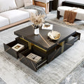 Merax Modern White and Gold Square Coffee Table with 4 Drawers, Ample Hidden Storage, Durable MDF Construction, Sleek Accent End Table for Living Room, Lounge, and Apartment Decor, Black