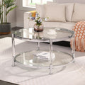 32' Tempered Glass Round Coffee Table Modern Chrome Frame Acrylic Legs Circle Living Room Center Tables