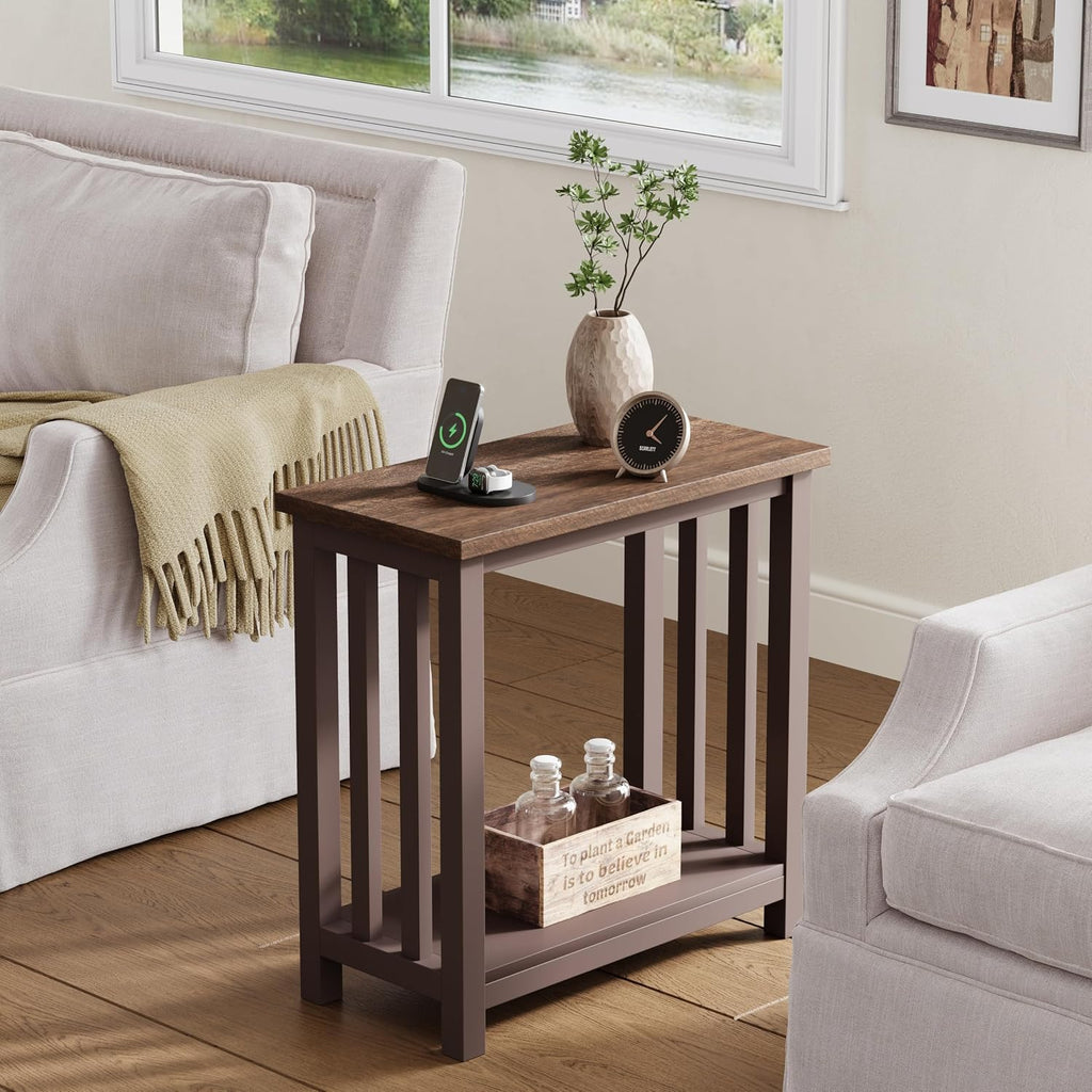 ChooChoo Mission End Tables Set of 2, Narrow Side Tables for Small Spaces, Night Stands with Storage Shelf for Living Room and Bedroom, Espresso