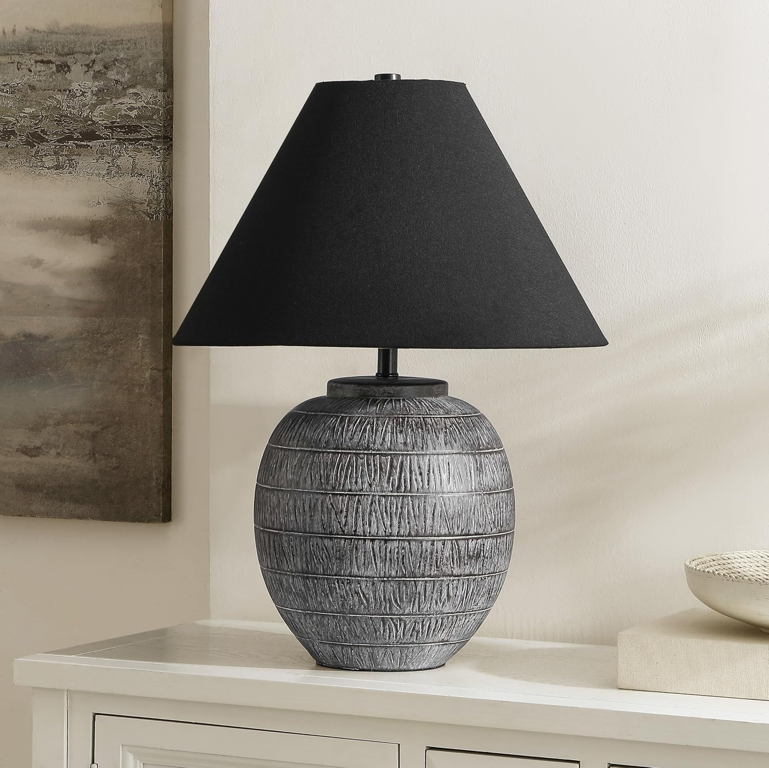 SAFAVIEH Lighting Collection Naomi Modern Grey/Black Ceramic 22-inch Table Lamp for Bedroom, Living Room, Home Office, Desk, Nightstand (LED Bulb Included)