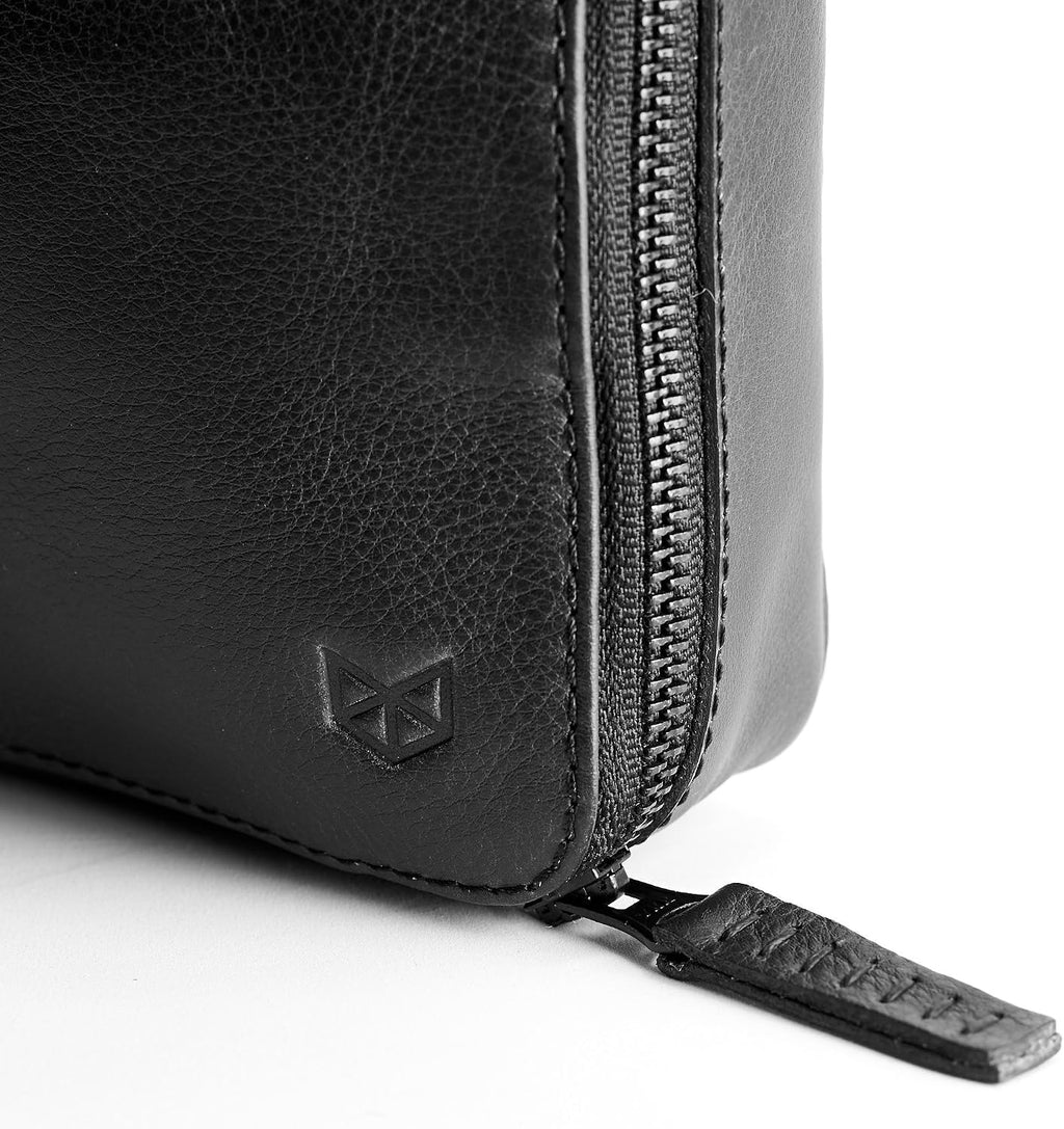 Capra Leather Travel Tech Organizer for Men, Black iPad Case, Electronics Cables Accessory Storage, Gadget Bag, Pouch Dopp Kit. Mens Gifts
