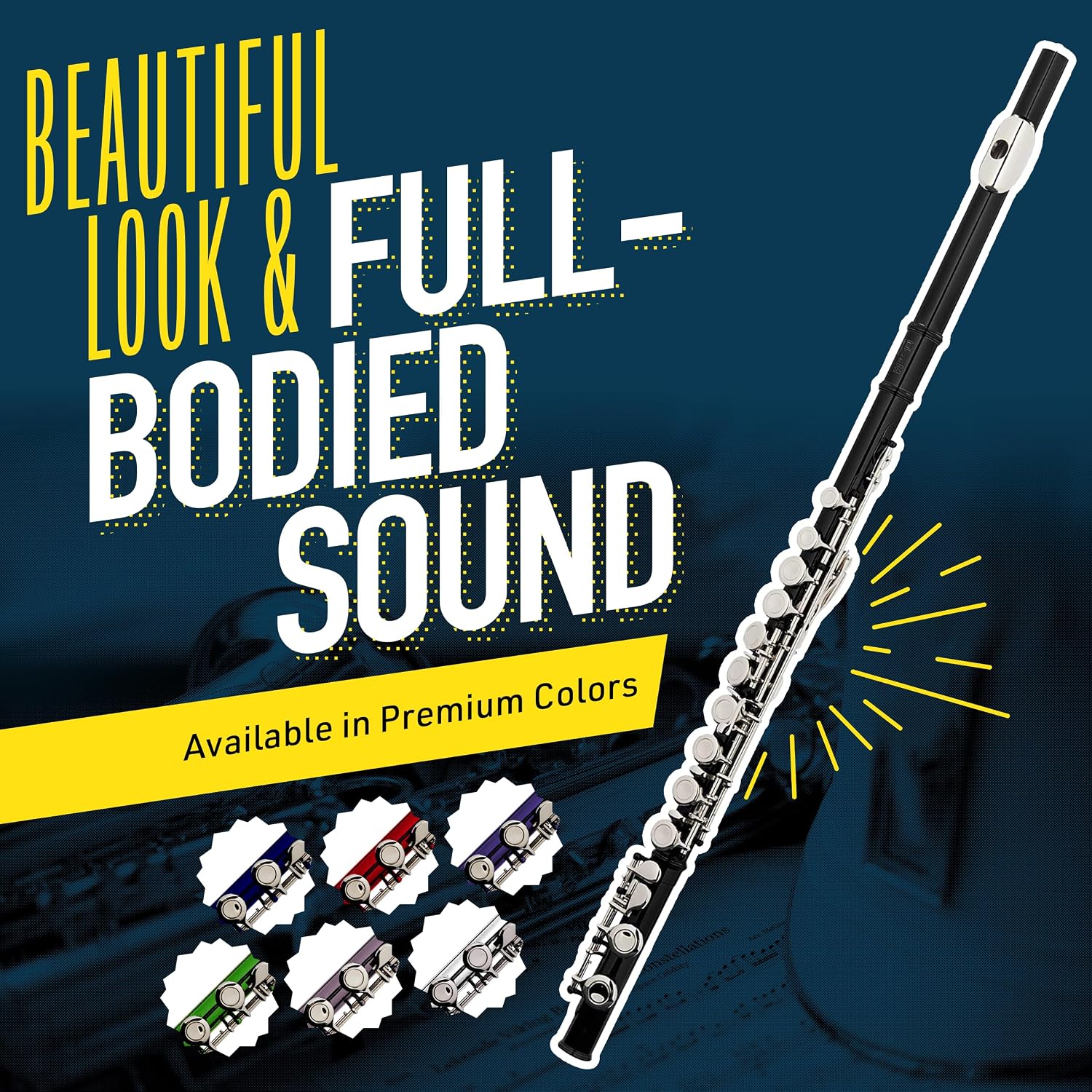 Mendini By Cecilio Flute, 16 Keys C Flute Instrument Closed Hole For Beginners with Carrying Case, Cork Grease, Stand, Lesson Book, Cleaning Kit, Gloves (Black)