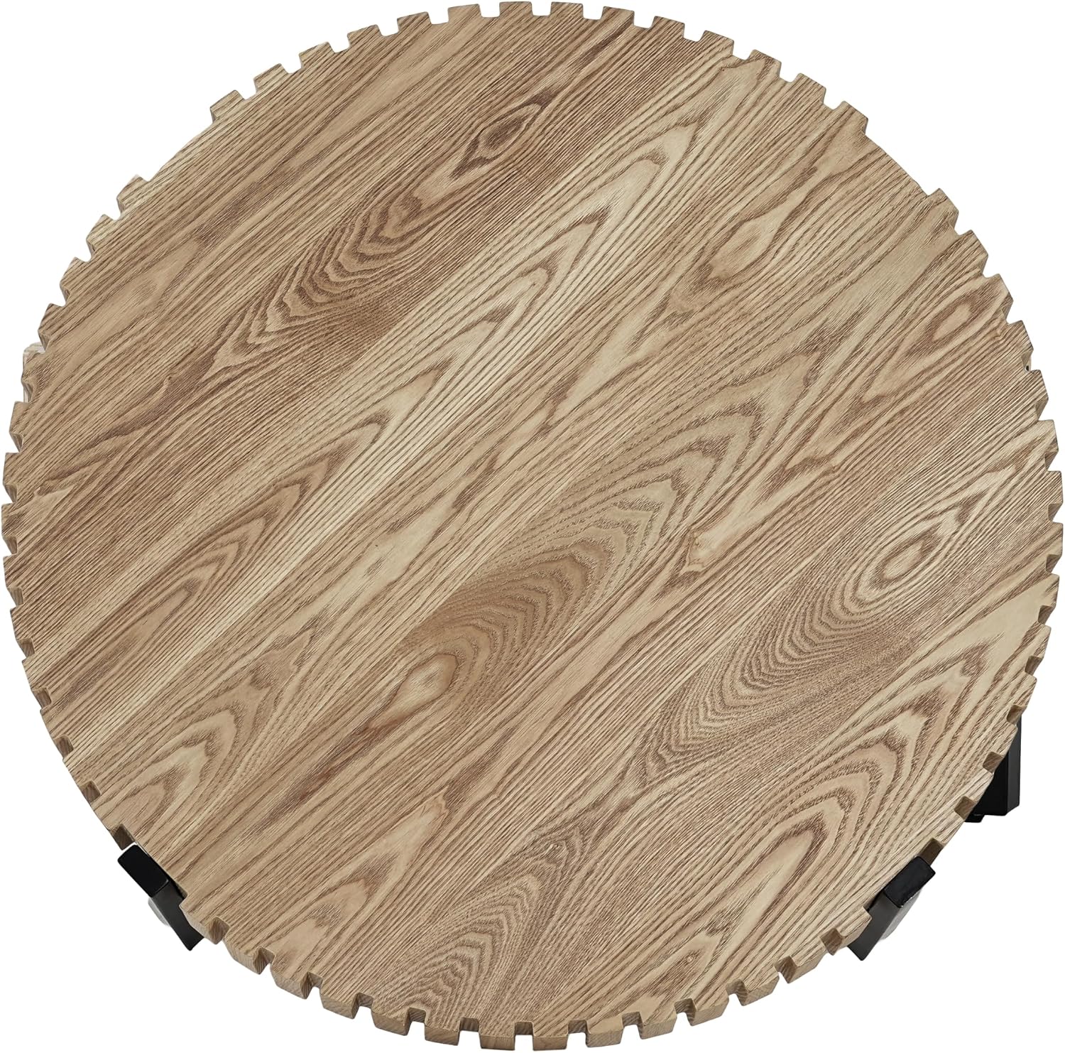 Christopher Knight Home Sol 31.5'' Modern Round Coffee Table, Indoor Living Room Side Table, Wooden End Table with Cross Metal Base, Unique Gear Motifs and Fluted Edges, Black + Natural