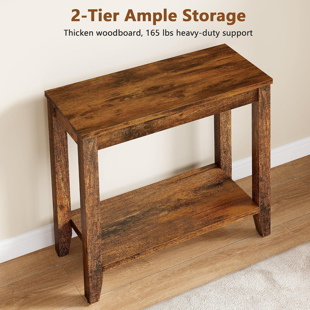 Hoctieon End Table with Double Storage Shelves, Sturdy Wooden Side Table for Living Room, Bedroom, Modern Nightstand Sofa Table for Small Spaces, Rustic Brown, Set of 2