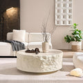 Round Coffee Table for Living Room Circle Coffee Table Modern Drum Center Table for Apartment, No Need Assembly (Fiberglass 35.43'' Cement Stone Pattern) | for Living Room