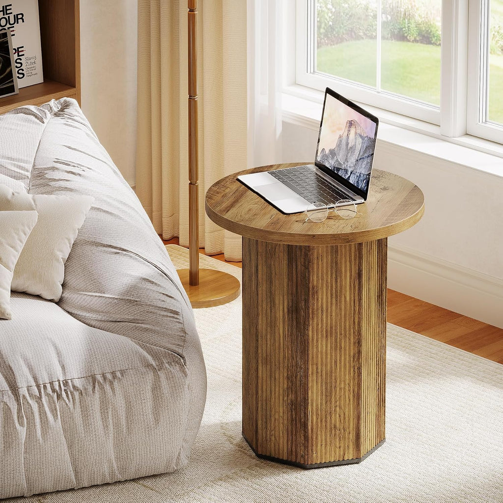 Tribesigns 2pcs Round End Table, Farmhouse Pedestal Side Table, Fluted Wooden Nightstand Drink Stand for Living Room, Bedroom (2)
