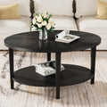 Solid Wood Oval Coffee Table for Living Room, 2 Tier Oval Rustic Coffee Table with Storage Shelf, Double Layer Center Table for Living Room, Easy Assembly Black