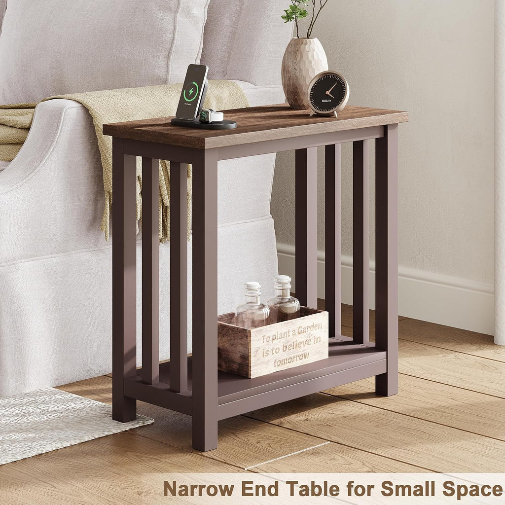 ChooChoo Mission End Tables Set of 2, Narrow Side Tables for Small Spaces, Night Stands with Storage Shelf for Living Room and Bedroom, Espresso