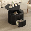Round Lift Top Coffee Table, 29.8' Modern Fluted Wood Circle Table with Hidden Storage Drawer, Black Solid Wood & MDF Cylinder Side Table for Living Room Bedroom Small Space