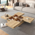 Merax Coffee Table, Modern Extendable Coffee Table with 4 Hidden Storage Compartments, Square Center Cocktail Table with Sliding Tabletop for Living Room, 39.4'x 39.4' (Natural)