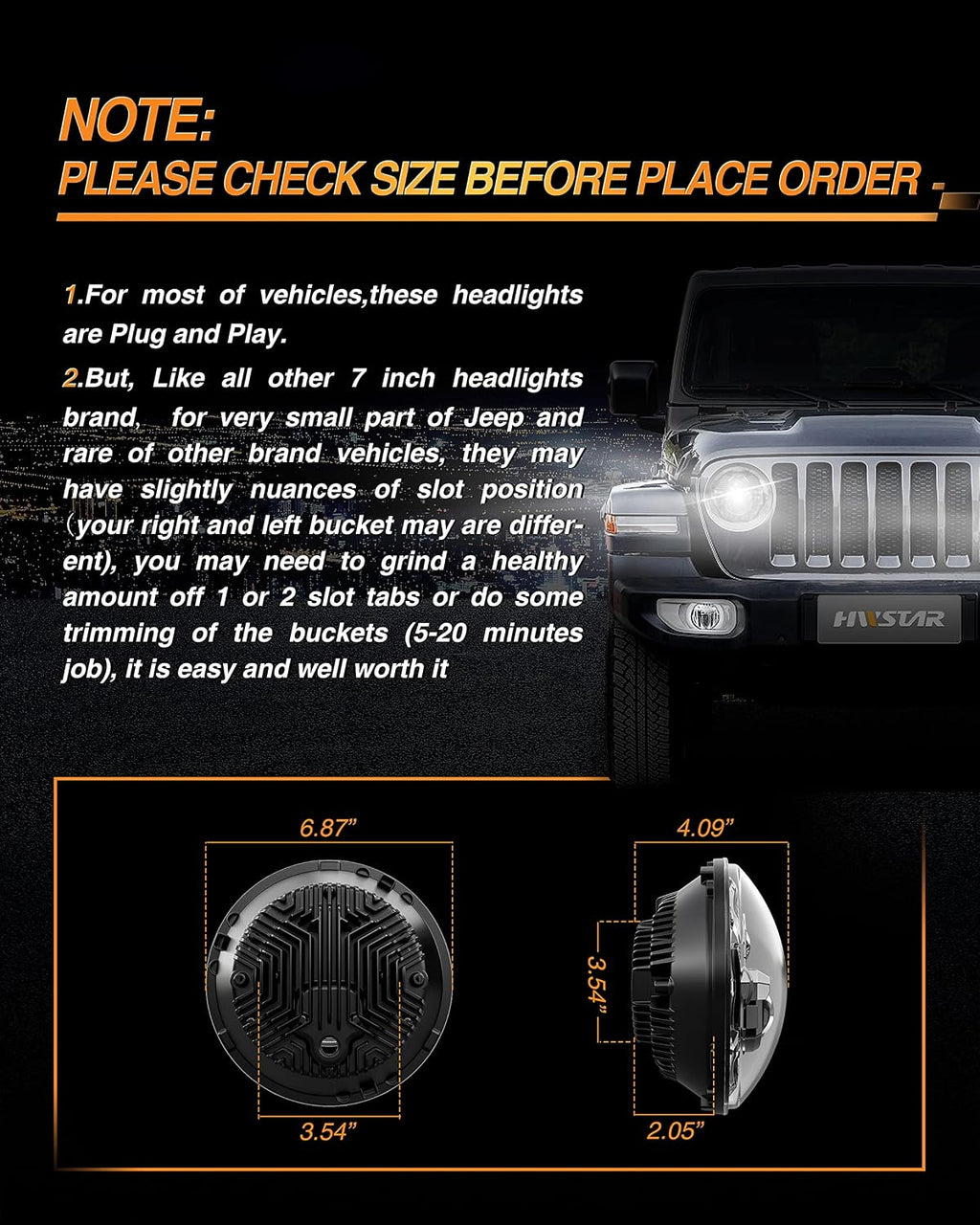 HWSTAR Pair New Upgraded 1000% Brighter Anti-glare 7 Inch Led Headlights Round Compatible with Jeep Wrangler JK JKU TJ LJ Chevy Ford GMC Dodge Mazda Nissan VW Mack etc DOT H6024 Hi/Low Sealed Beam