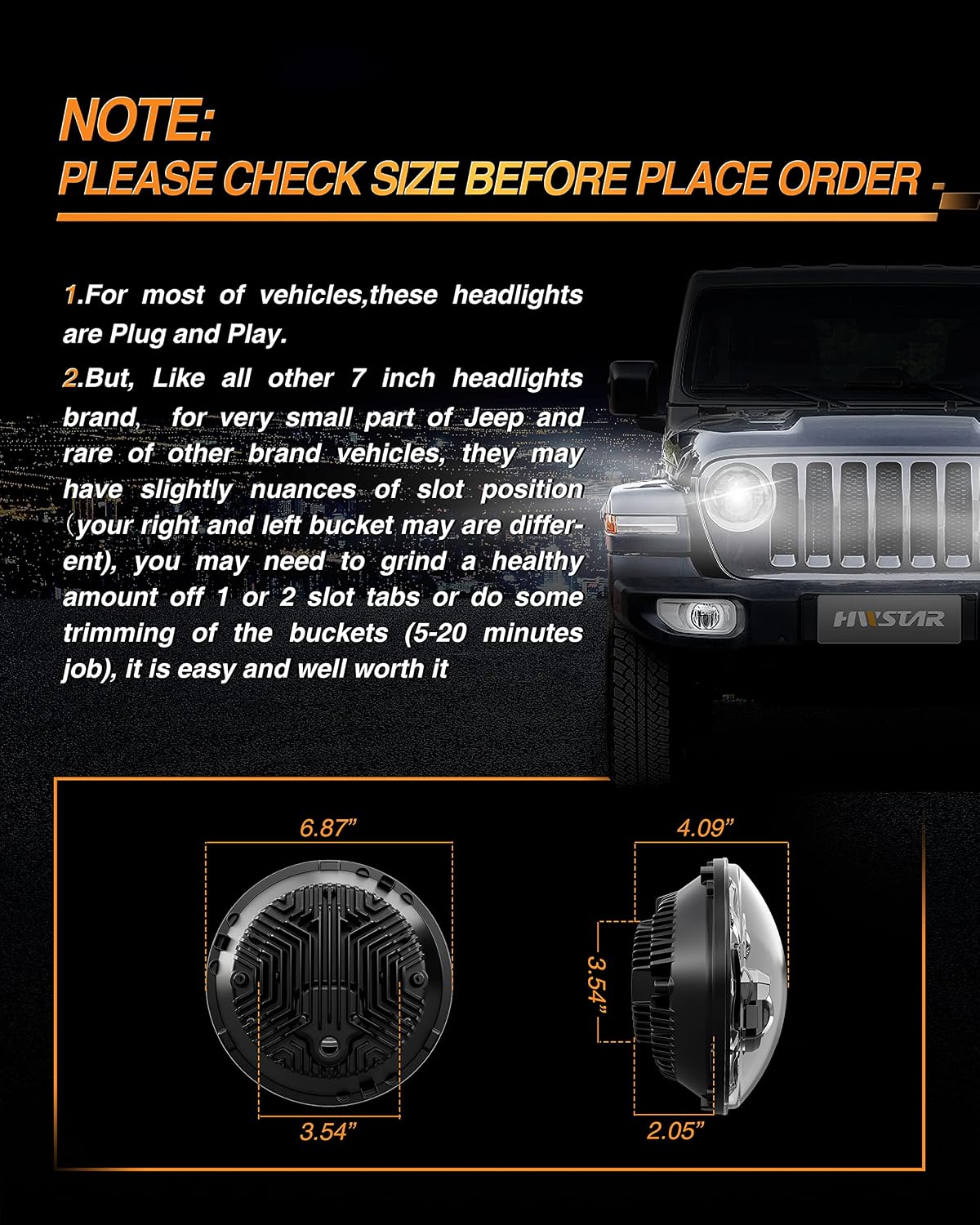 HWSTAR Pair New Upgraded 1000% Brighter Anti-glare 7 Inch Led Headlights Round Compatible with Jeep Wrangler JK JKU TJ LJ Chevy Ford GMC Dodge Mazda Nissan VW Mack etc DOT H6024 Hi/Low Sealed Beam