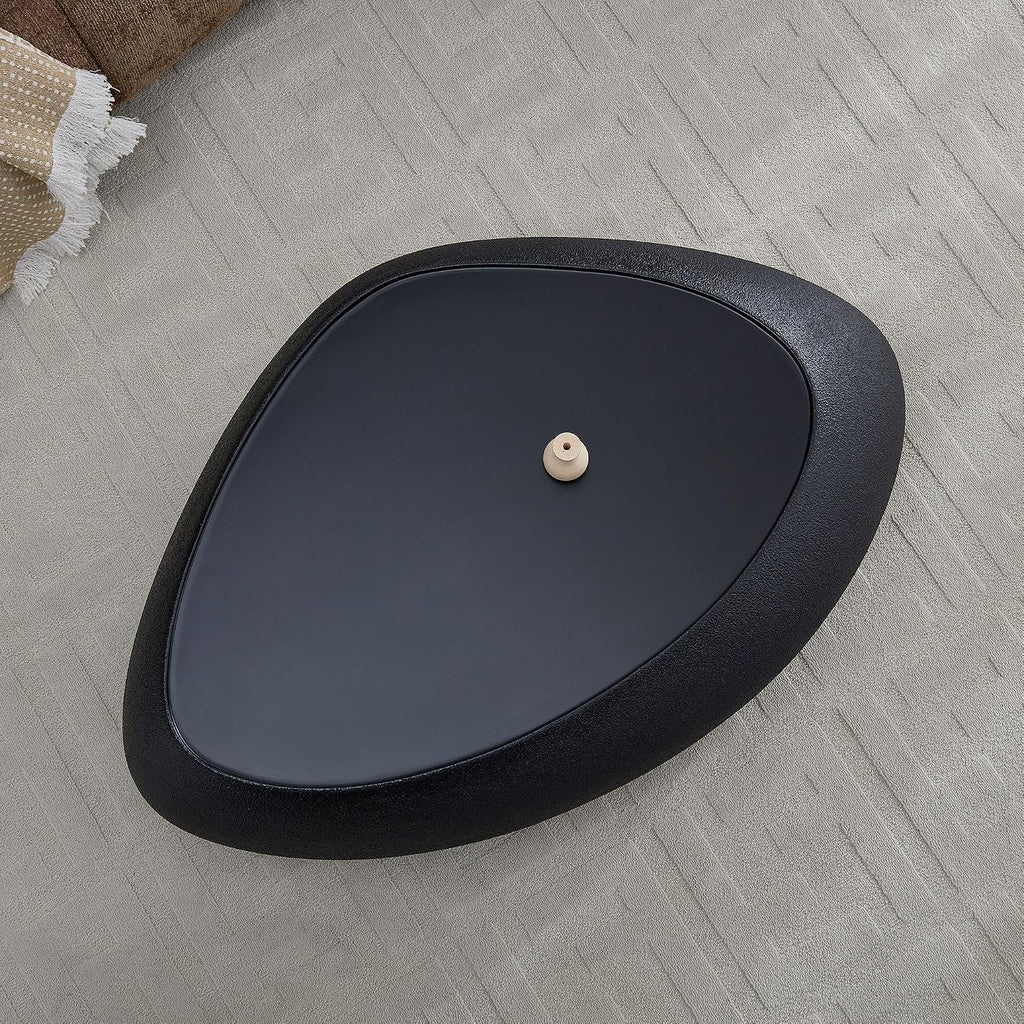 Oval Coffee Table for Living Room, Faux Stone Center Table, Accent Irregular Tea Table for Office Apartment, No Need Assembly, Black