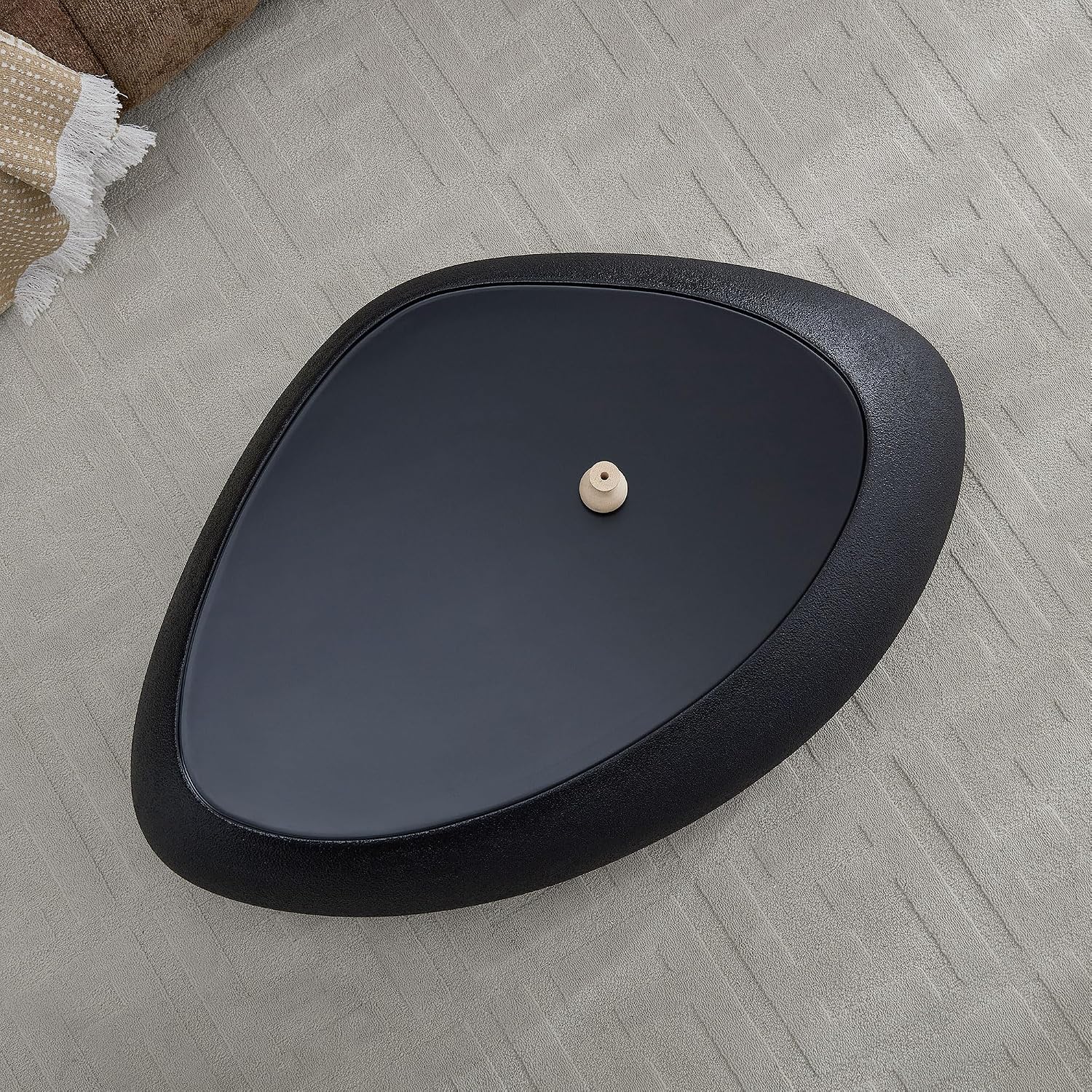 Oval Coffee Table for Living Room, Faux Stone Center Table, Accent Irregular Tea Table for Office Apartment, No Need Assembly, Black
