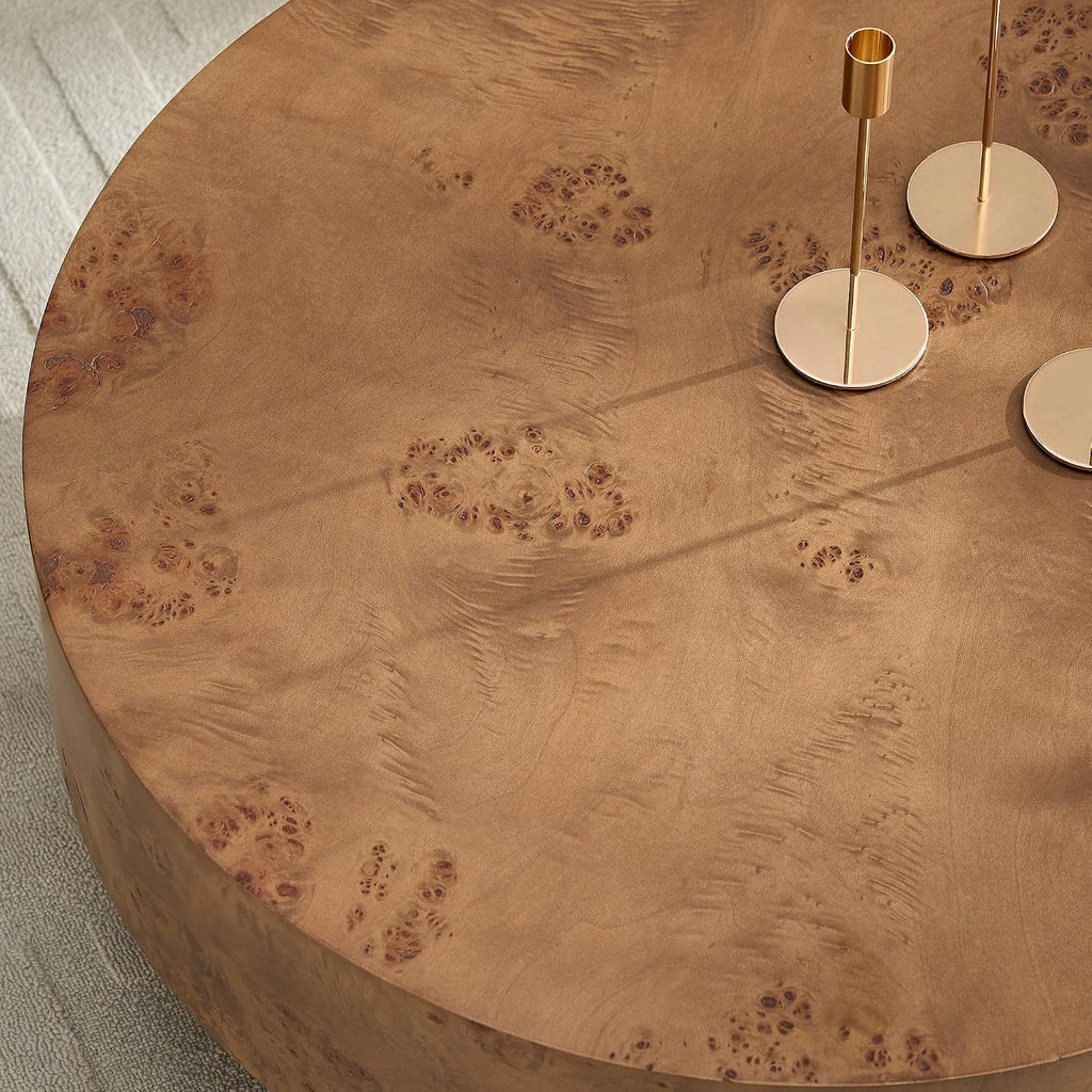 Burl Wood Coffee Table for Living Room Round Wood Coffee Table with Pedestal 31.49' Modern Circle Center Tables Accent Tables for Apartment, Easy Assembly-Brown
